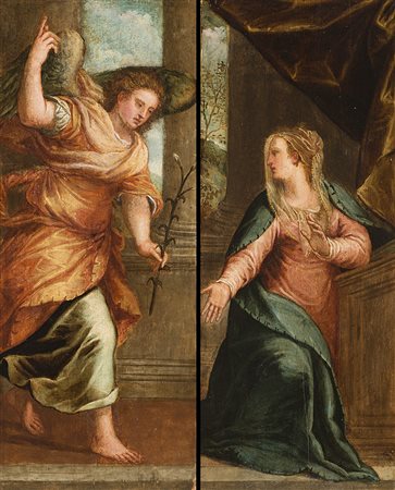 Maestro veneto del secolo XVIIAngelo annuncianteOlio su tavola cm 82x34,5In...