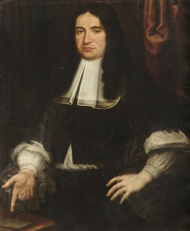 Maestro del secolo XVIIRitratto di gentiluomo in un internoolio su tela cm...