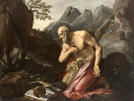 Maestro del secolo XVIISan GerolamoOlio su tela cm 97x134In cornice in legno...