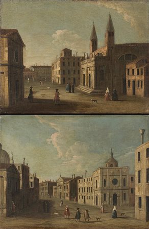 Maestro veneto del secolo XVIIICapriccio veneto con edificio palladianoOlio...