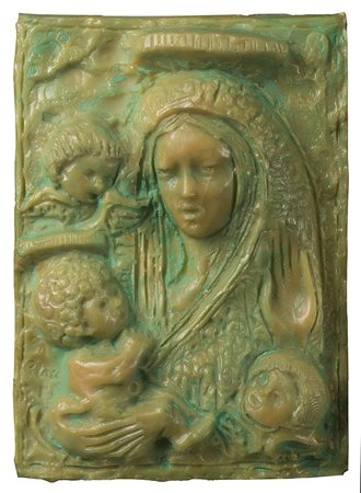 Josè Clara (attr.) "Madonna con Bambino e cherubini" cera (cm 25x19) In...