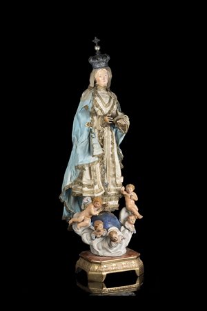 Arte napoletana, secolo XIX "Madonna dell'Apocalisse" scultura con viso e...