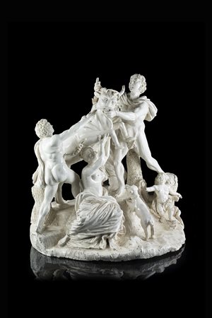 Manifattura Centro Italia, secolo XVIII "Ratto d'Europa" gruppo in terraglia...