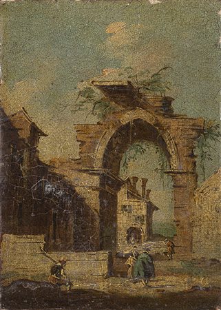 Scuola veneta dell'inizio del secolo XIXCapriccio con arco in rovina e...