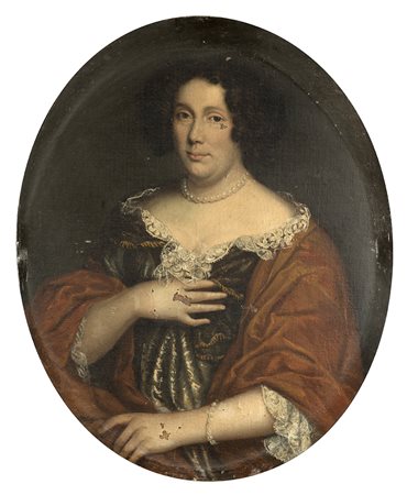 Maestro del secolo XVIIIGentildonna con collana di perleOlio su tela cm...