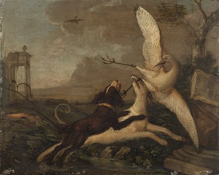 Maestro fiammingo del secolo XVIIIScena di cacciaOlio su tavola cm 27x35In...