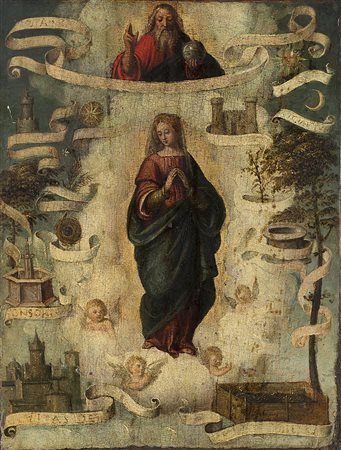 Scuola ferrarese del secolo XVIMadonna in gloria e l'Albero di JesseOlio su...