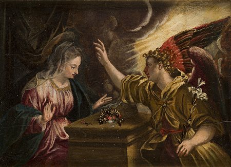 Scuola del secolo XVIIAnnunciazioneOlio su tavola cm 17x24In cornice...