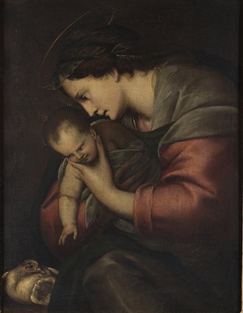 Maestro del secolo XVIIIMadonna con Bambino e una colombaOlio su tela cm...