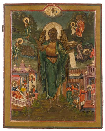 Icona ad olio su tavola raffigurante Scene della vita di San Giovanni...
