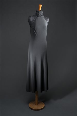 DOLCE & GABBANA Abito sottoveste lungo in maglina elastica nera, smanicato...