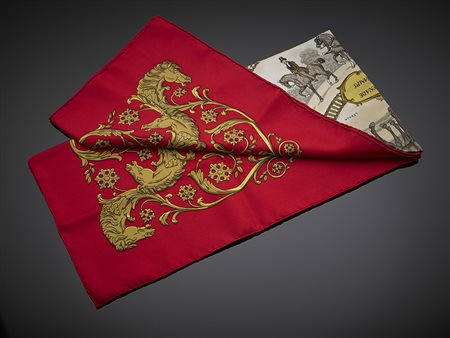 HERMÈSFoulard in seta "La promenade de Longchamps", Philippe Ledoux 1965,...