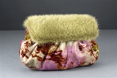 RENE' CAOVILLAClutch in velluto multicolor e visone, tracolla color oro (cm 18)