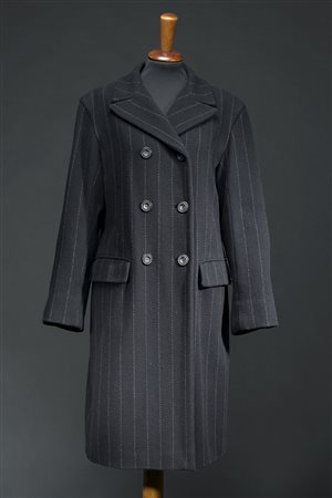 JIL SANDER Cappotto gessato, sciancrato, doppio petto in lana e cachemere...