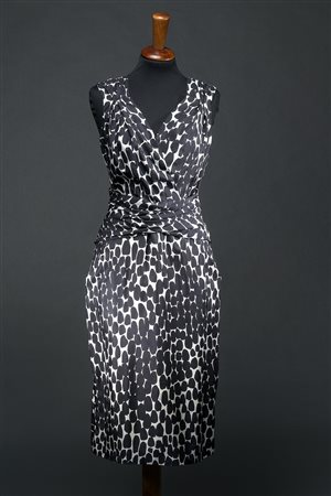 GUCCI Abito da cocktail bianco-nero in seta con spalline (tg. 44)