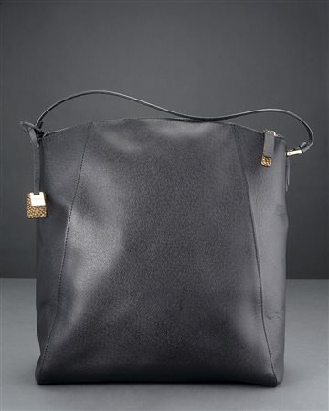 BORBONESE Capiente borsa in pelle con dettagli in metallo color oro