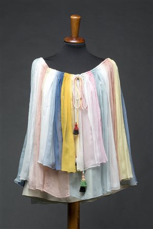 CHLOE' Camicia a poncho in chiffon di seta di vari colori rifinita con motivo...