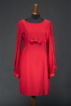 CHRISTIAN DIOR Abito da cocktail a maniche lunghe in crêpe e chiffon color...