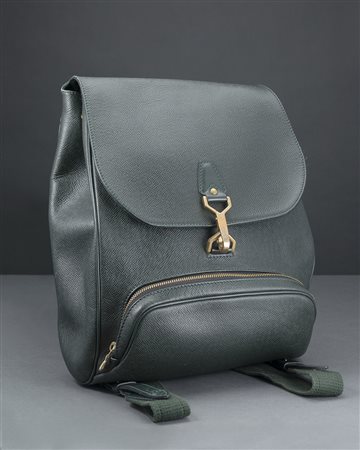 LOUIS VUITTON Zaino in pelle verde muschio, bretelle color corda, tasca...