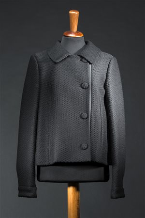 CHLOE' Giacchino nero in lana operata e tessuto tecnico con chiusura laterale...