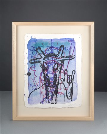 BJARNE MERGAARD"Blacksun", tecnica mista su cartoncino (cm cornice 35x42)