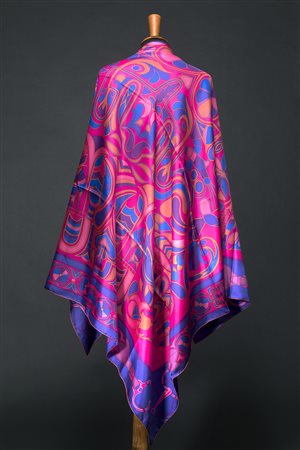 HERMESMaxi foulard in seta "Folklore", Henri d'Origny 2011, fondo fucsia e...