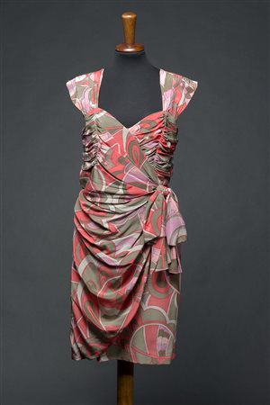 EMILIO PUCCI Abito da cocktail in seta con spalline e scollo a cuore sui toni...