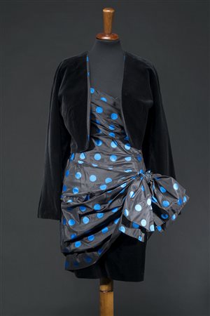 GUI LAROCHE Completo composto da abito da cocktail nero a pois bluette senza...