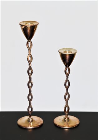 MUNARI CLETO Candelabri a gambo intrecciato in argento, marchio e punzoni...