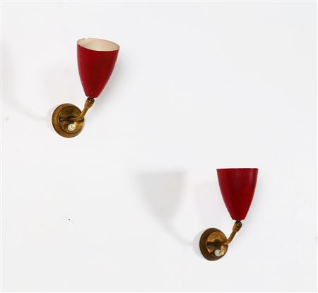 MANIFATTURA ITALIANA Coppia di appliques in ottone e metallo laccato, anni...