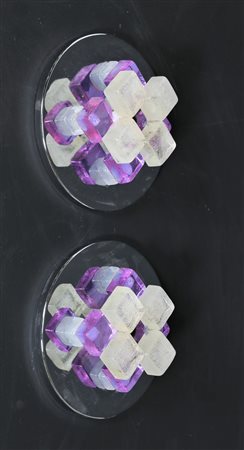 BROTTO ANGELO (1914 - 2002) Coppia di applique in metallo cromato e vetro,...