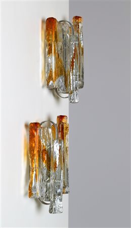 POLIARTE VERONA Coppia di applique in metallo e vetro, anni 70. -. Cm 19,00 x...