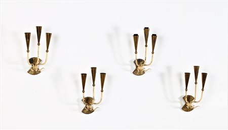 LACCA CESARE Quattro applique in metallo laccato e ottone , anni 40. -. Cm...