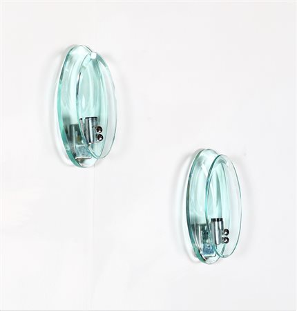 VECA Coppia di applique in cristallo metallo cromato, anni 60. -. Cm 12,00 x...