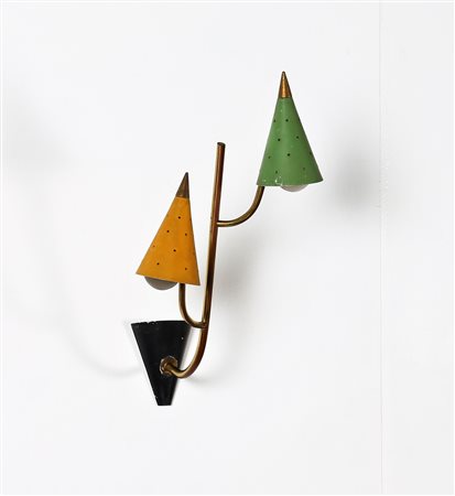 STILNOVO Applique in metallo laccato e ottone, anni 50. -. Cm 22,00 x 40,00 x...