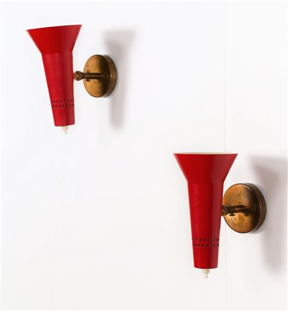 SARFATTI GINO (1912 - 1985) Coppia di applique orientabili in metallo laccato...