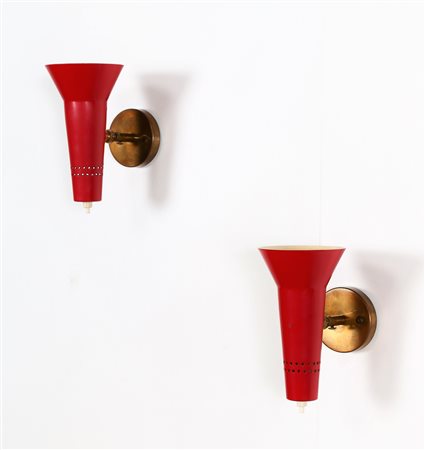SARFATTI GINO (1912 - 1985) Coppia di applique in metallo laccato e ottone...