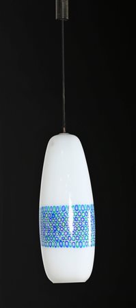 PELZEL PETER Lampada a sospensione in vetro e metallo, per Vistosi anni 60....