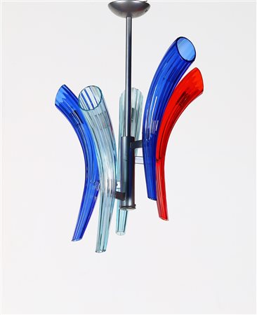 BAROVIER E C. Lampadario cinque luci in metallo laccato e vetro, mod....