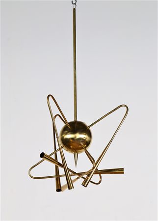 STILNOVO Lampadario in ottone. mod. Cosmo, anni 50. -. Cm 55,00 x 100,00 x...