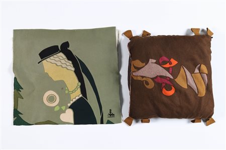 WENTER MARINI GIORGIO Un cuscino e una facciata di fodera in panno decorati,...