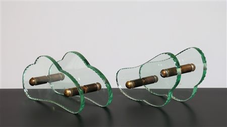 CRISTAL ART TORINO Coppia di maniglie complete in cristallo e ottone, anni...