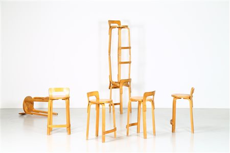 AALTO ALVAR Otto sgabelli in compensato di betulla, mod. K 65, per Artek. -....