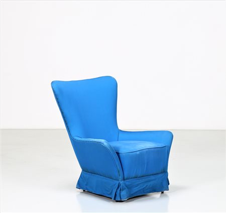 MANIFATTURA ITALIANA Poltrona in legno e tessuto, anni 50. -. Cm 69,00 x...