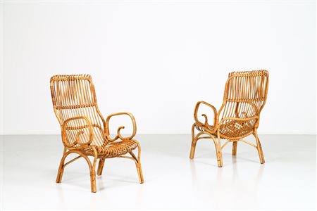 MANIFATTURA ITALIANA Coppia di poltrone in vimini, anni 60. -. Cm 58,00 x...