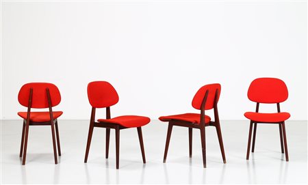 HAUNER CARLO Quattro sedie in teak e tessuto, per Forma anni 60. -. Cm 43,00...