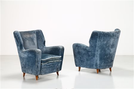 TEMPESTINI MAURIZIO (1908 - 1960) Coppia di poltrone in legno e tessuto...