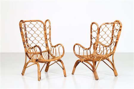 BONACINA 1889 Coppia di poltrone in giunco, anni 50. -. Cm 61,00 x 108,00 x...