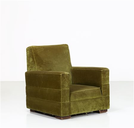 ULRICH GUGLIELMO Poltrona in legno e tessuto, anni 50. -. Cm 90,00 x 91,00 x...