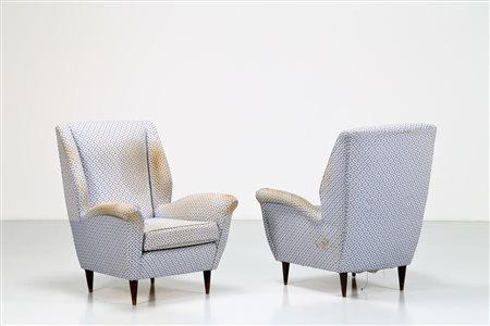 ISA BERGAMO Coppia di poltrone in legno e tessuto, anni 50. -. Cm 78,00 x...